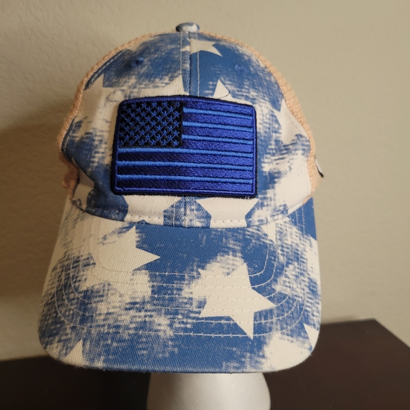 Blue and White Star Women's Cap with Flag Patch - Picture 1 of 5